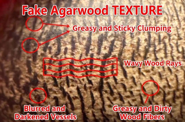 Fake agarwood bead — artificially dyed or oil-injected counterfeit