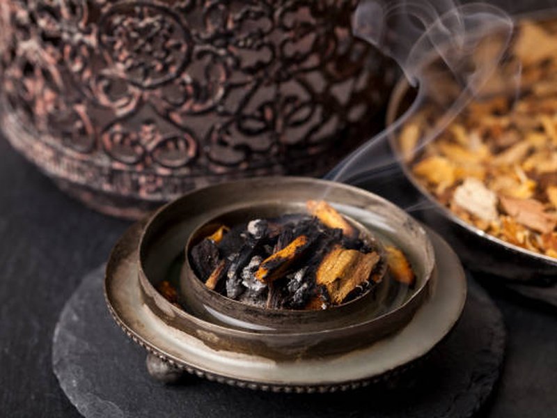 What is bakhoor in daily use: a mabkhara burner with bakhoor warming on top, ready to scent a room
